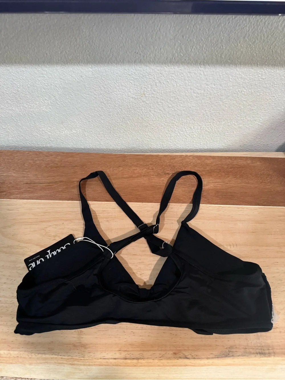 SOUQFONE Black V-Neck Bunny Tie Bikini Top size XL